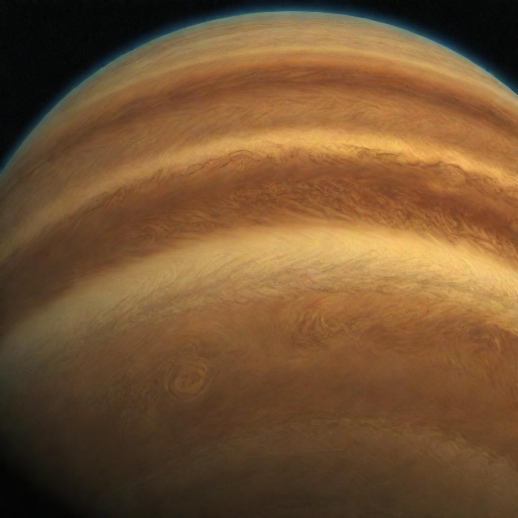 Imagine Venus as a gas giant: retaining its yellowish hue but now with a massive, swirling atmosphere filled with acidic clouds and violent storms instead of a solid, volcanic surface