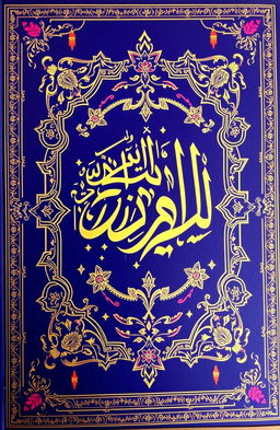 An intricate, beautifully illustrated cover of the Holy Quran, featuring ornate Islamic calligraphy and geometric patterns in vibrant colors