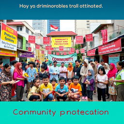 A dynamic Indonesian city scene centered on community guidance for child protection