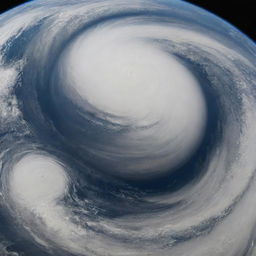 Visualize Earth as a gas giant: a blue and white swirling mass of clouds resembling our own weather systems, with intense storms instead of landmasses and oceans