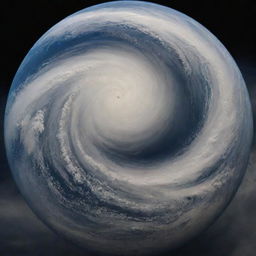 Visualize Earth as a gas giant: a blue and white swirling mass of clouds resembling our own weather systems, with intense storms instead of landmasses and oceans