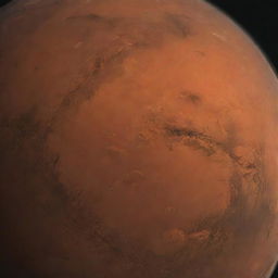 Imagine Mars as a gas giant: maintaining its signature red-orange hue, but now as swirling, stormy cloud bands, interspersed with colossal, high-speed wind systems