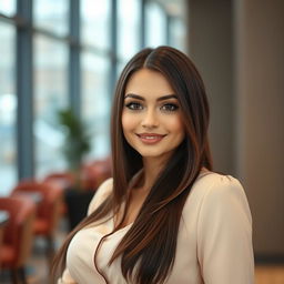 A beautiful woman with a heart-shaped face and slightly chubby cheeks, showcasing a sweet smile