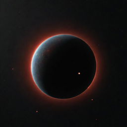 Visualise the exoplanet TrES-2b, the darkest known planet which absorbs nearly all light, appearing as a black sphere with a faint red glow emanating against the vast cosmos