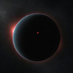 Visualise the exoplanet TrES-2b, the darkest known planet which absorbs nearly all light, appearing as a black sphere with a faint red glow emanating against the vast cosmos