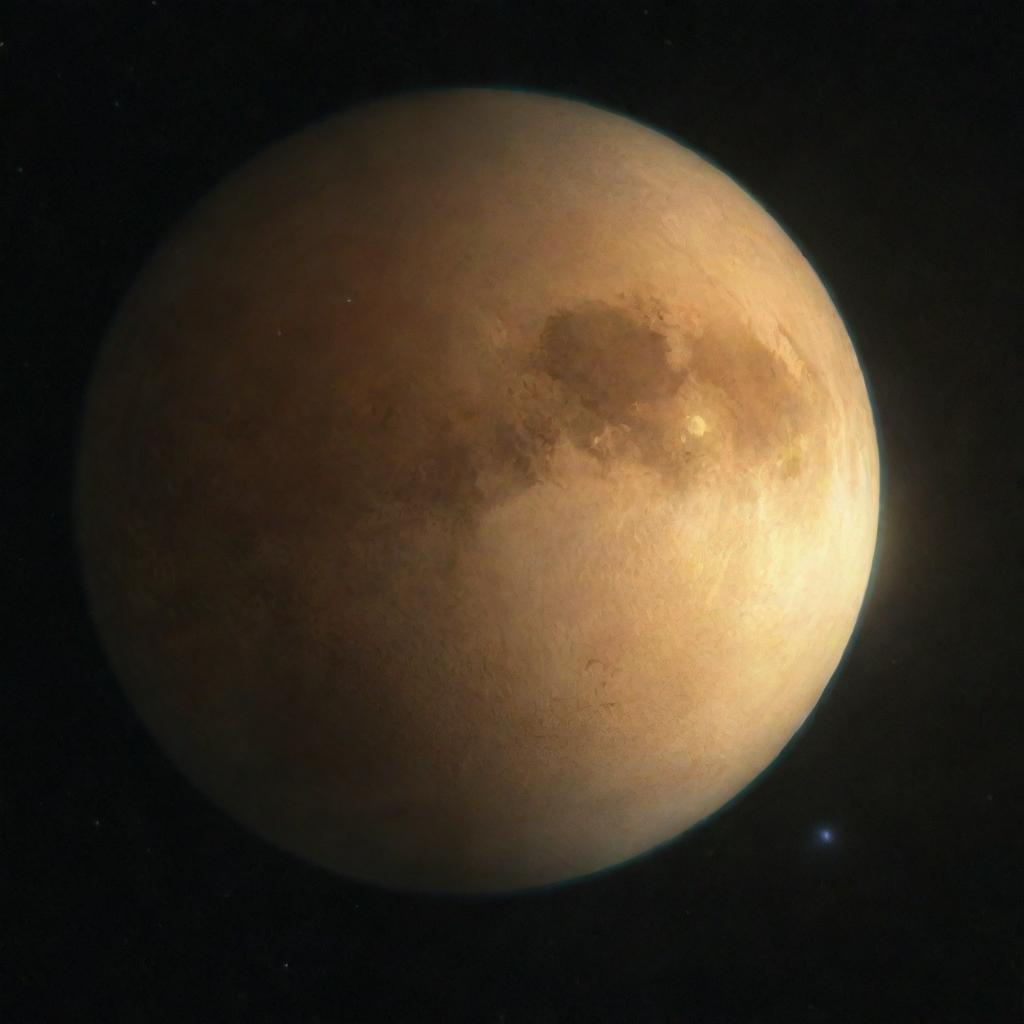 Visualize Venus, the brightest planet in our solar system, emanating a brilliant, steady light due to its dense cloud cover reflecting sunlight, set against the starry night sky