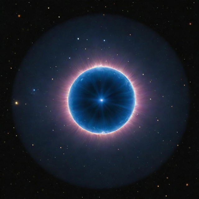 Visualize a neutron star: dense and small yet extraordinarily massive, emitting intense radiation, with a deep blue hue and situated in the realm of twinkling stars