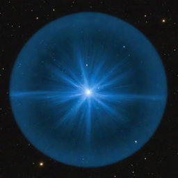 Visualize a neutron star: dense and small yet extraordinarily massive, emitting intense radiation, with a deep blue hue and situated in the realm of twinkling stars