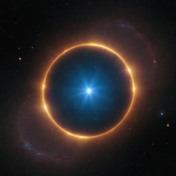 A neutron star radiating intense light amidst the vast darkness of space, encircled by a vibrant halo of cosmic radiation.