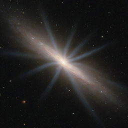 A pulsar star sending out pulsating beams of energy against a deep, dark space backdrop scattered with distant galaxies.