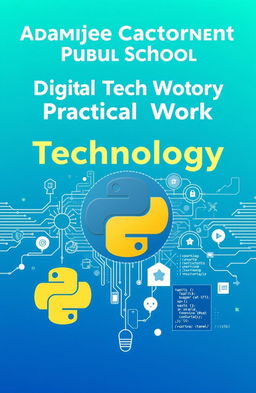 A visually appealing cover page for a digital technology practical work, featuring the school name 'Adamjee Cantonment Public School' prominently at the top