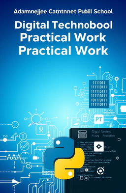 A visually appealing cover page for a digital technology practical work, featuring the school name 'Adamjee Cantonment Public School' prominently at the top