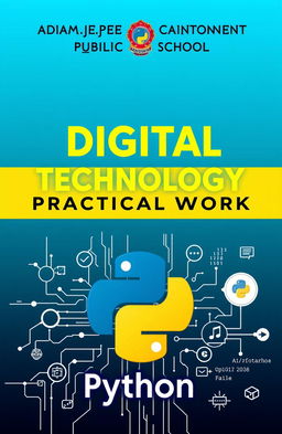 A visually appealing cover page for a digital technology practical work, featuring the school name 'Adamjee Cantonment Public School' prominently at the top