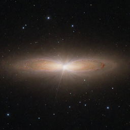 A pulsar star sending out pulsating beams of energy against a deep, dark space backdrop scattered with distant galaxies.