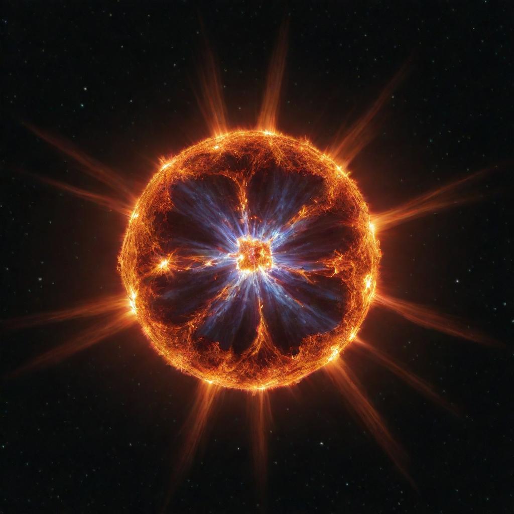 A magnetar star glowing intensely with magnetic energy, illuminating the surrounding space debris with its radiant light.