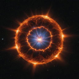 A magnetar star glowing intensely with magnetic energy, illuminating the surrounding space debris with its radiant light.