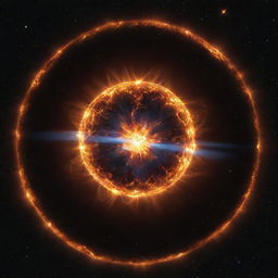 A magnetar star glowing intensely with magnetic energy, illuminating the surrounding space debris with its radiant light.