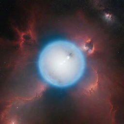 A white dwarf star shining brightly against a vivid nebula background, with close planets reflecting its brilliant light.