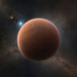 A tepid brown dwarf star, hazy in the infinite canvas of space, surrounded by a dust cloud and distant twinkling celestial bodies