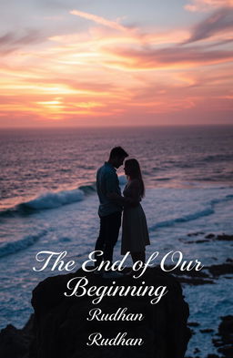 A poignant and emotional scene depicting the themes of love and breakup, featuring a couple standing on the edge of a picturesque cliff during a stunning sunset