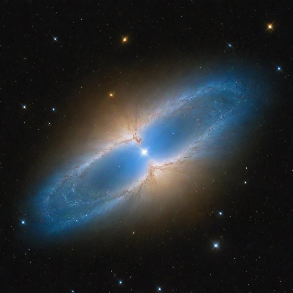 An O-type star radiating a dazzling blue-white light, positioned prominently amidst a vibrant stellar nursery in a far-off galaxy