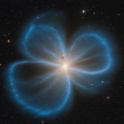 An O-type star radiating a dazzling blue-white light, positioned prominently amidst a vibrant stellar nursery in a far-off galaxy