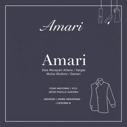A stylish and professional project cover design for 'Amari', a clothing store