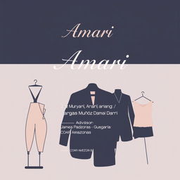 A stylish and professional project cover design for 'Amari', a clothing store