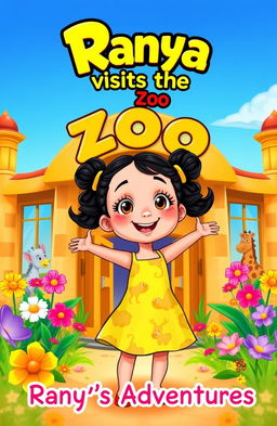 A colorful cover illustration featuring Ranya, a bright-eyed fair girl with curly black hair tied in pigtails, wearing a sunny yellow sundress with playful animal prints