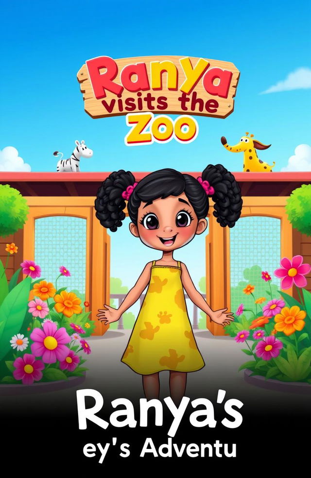 A colorful cover illustration featuring Ranya, a bright-eyed fair girl with curly black hair tied in pigtails, wearing a sunny yellow sundress with playful animal prints