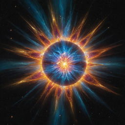 An exhilarating depiction of a magnetar star exploding, its violent eruption sending shockwaves and a kaleidoscope of colors through the cosmos