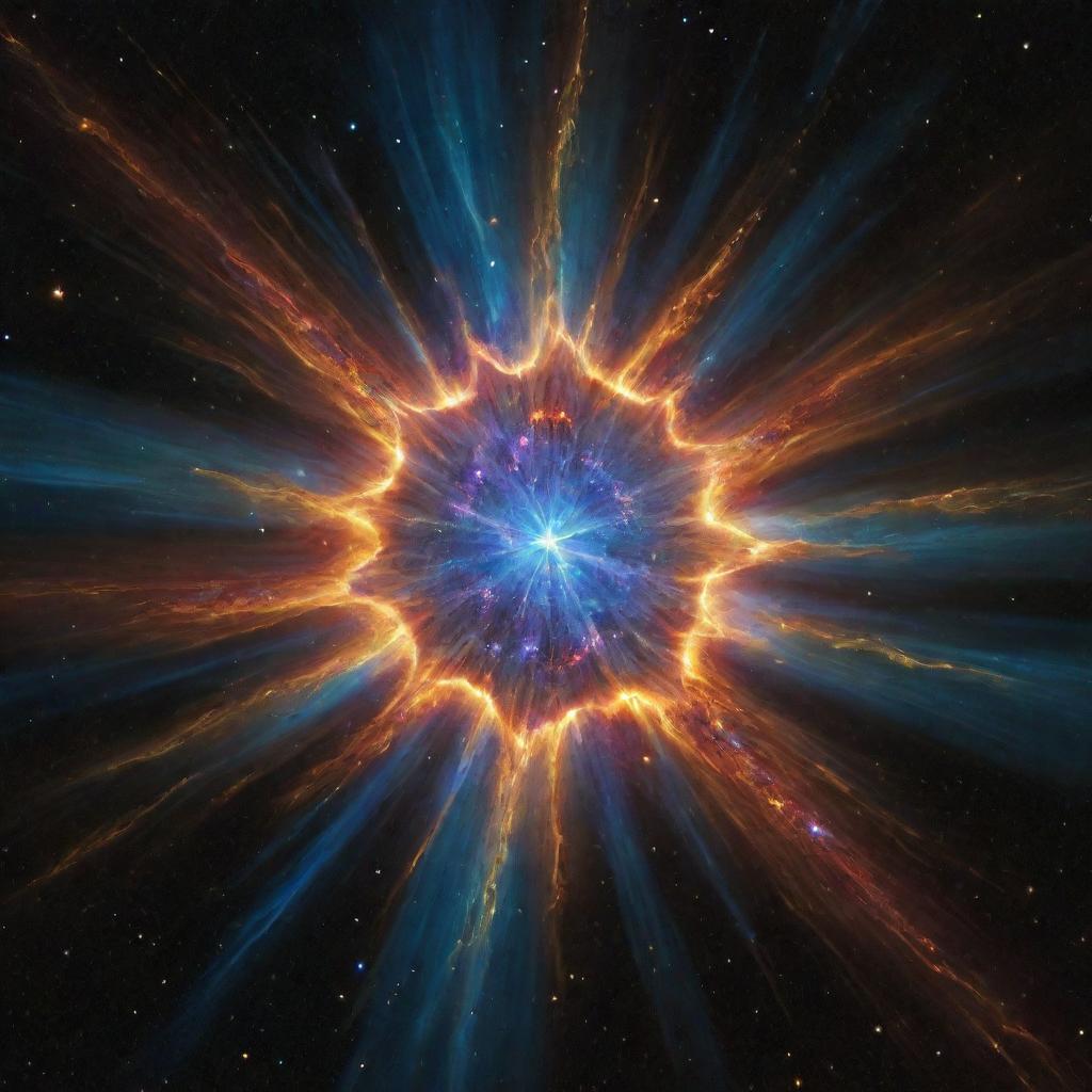 An exhilarating depiction of a magnetar star exploding, its violent eruption sending shockwaves and a kaleidoscope of colors through the cosmos