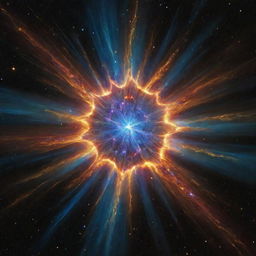 An exhilarating depiction of a magnetar star exploding, its violent eruption sending shockwaves and a kaleidoscope of colors through the cosmos