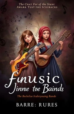 A visually striking book cover featuring two girls, one representing Western music with a guitar, and the other embodying Eastern music with a sitar