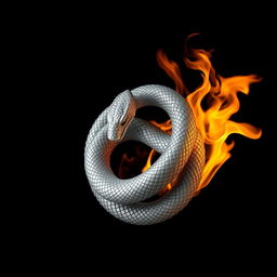 A silver ouroboros snake coiled around itself, with intricate scales shimmering in the light