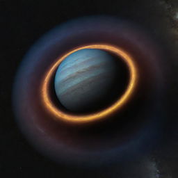 A vibrant gas giant with a spectrum of exotic colors, accompanied by large, luminous rings stretching out into space, reflecting the starlight