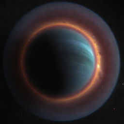 A vibrant gas giant with a palette of exotic colors, encircled by large, brilliant rings casting prismatic lights in the cosmic void