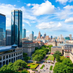 A beautiful cityscape showcasing a blend of modern and traditional architecture