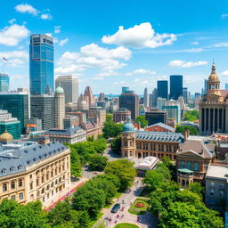A beautiful cityscape showcasing a blend of modern and traditional architecture