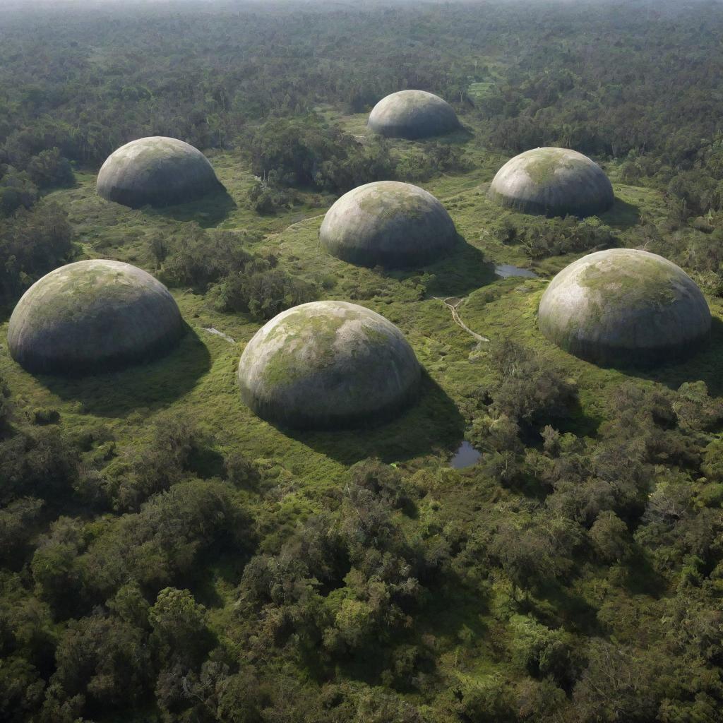 The planet Mercury transformed into a verdant oasis by human colonization, with forests sprawling across its once barren landscape, encased in protective biodomes