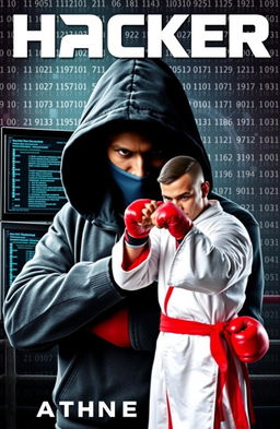 A dynamic book cover featuring a hacker and a boxer