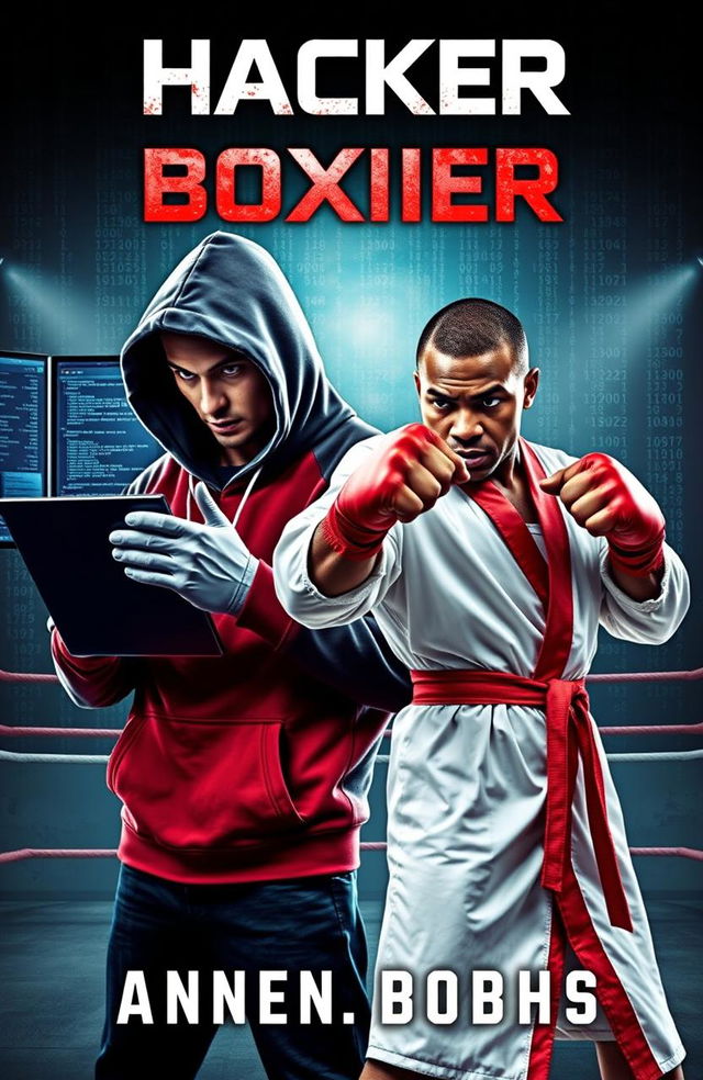 A dynamic book cover featuring a hacker and a boxer