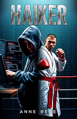 A dynamic book cover featuring a hacker and a boxer