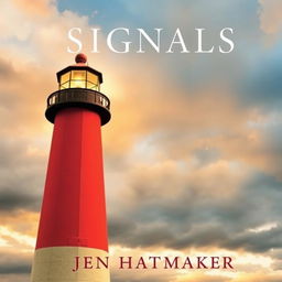 A stunning book cover for "Signals: A Memoir" by Jen Hatmaker, featuring a close-up view of a lighthouse that symbolizes guidance and hope