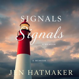 A stunning book cover for "Signals: A Memoir" by Jen Hatmaker, featuring a close-up view of a lighthouse that symbolizes guidance and hope