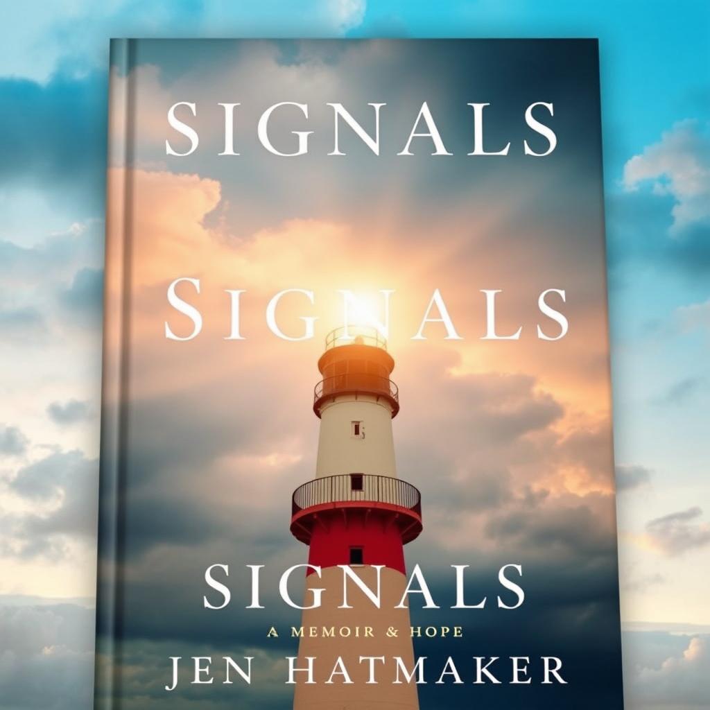 A stunning book cover for "Signals: A Memoir" by Jen Hatmaker, featuring a close-up view of a lighthouse that symbolizes guidance and hope