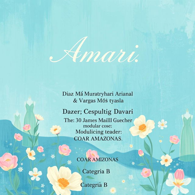 A stunning cover design for a fashion project titled "Amari" that evokes the charm of Claude Monet's paintings