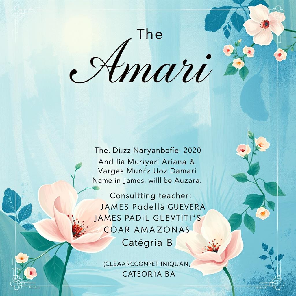 A stunning cover design for a fashion project titled "Amari" that evokes the charm of Claude Monet's paintings