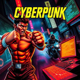 A vibrant cyberpunk novel cover bursting with action