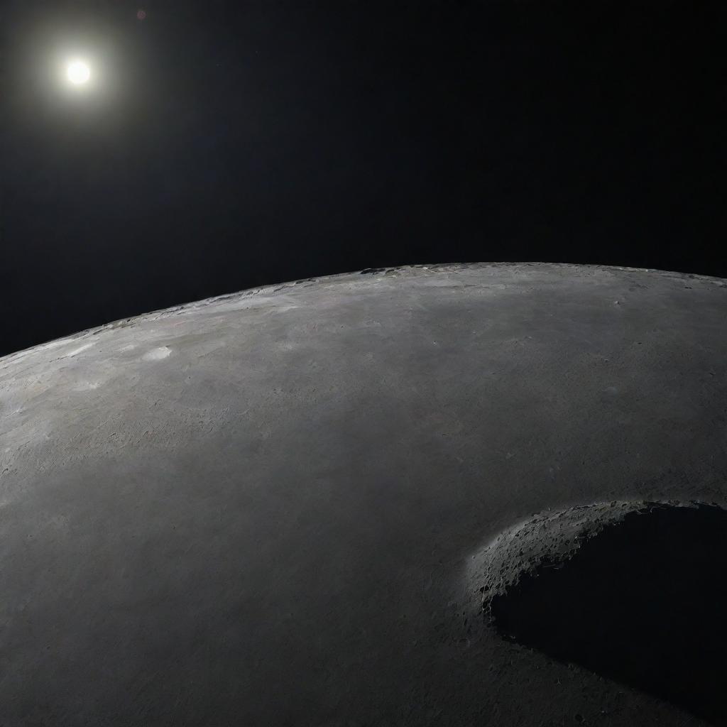 A breathtaking view of the planet Mercury, showcasing its barren, rocky surface with crater marks, against the backdrop of deep space, illuminated by a distant sun